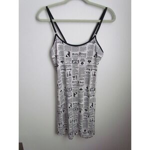Playboy Intimates Nightgown Slip Dress Black White Newspaper Print Size M